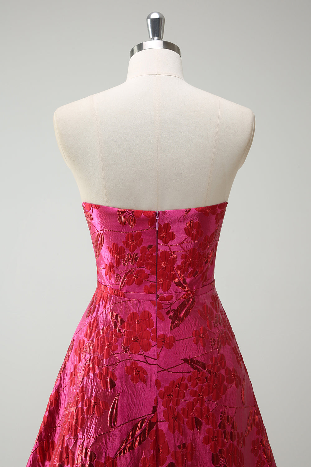 Robe De Soirée trapèze sans bretelles florale fuchsia