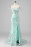 Vert gaine Sweetheart Corset Appliqued Robe de soirée Longue avec Fente