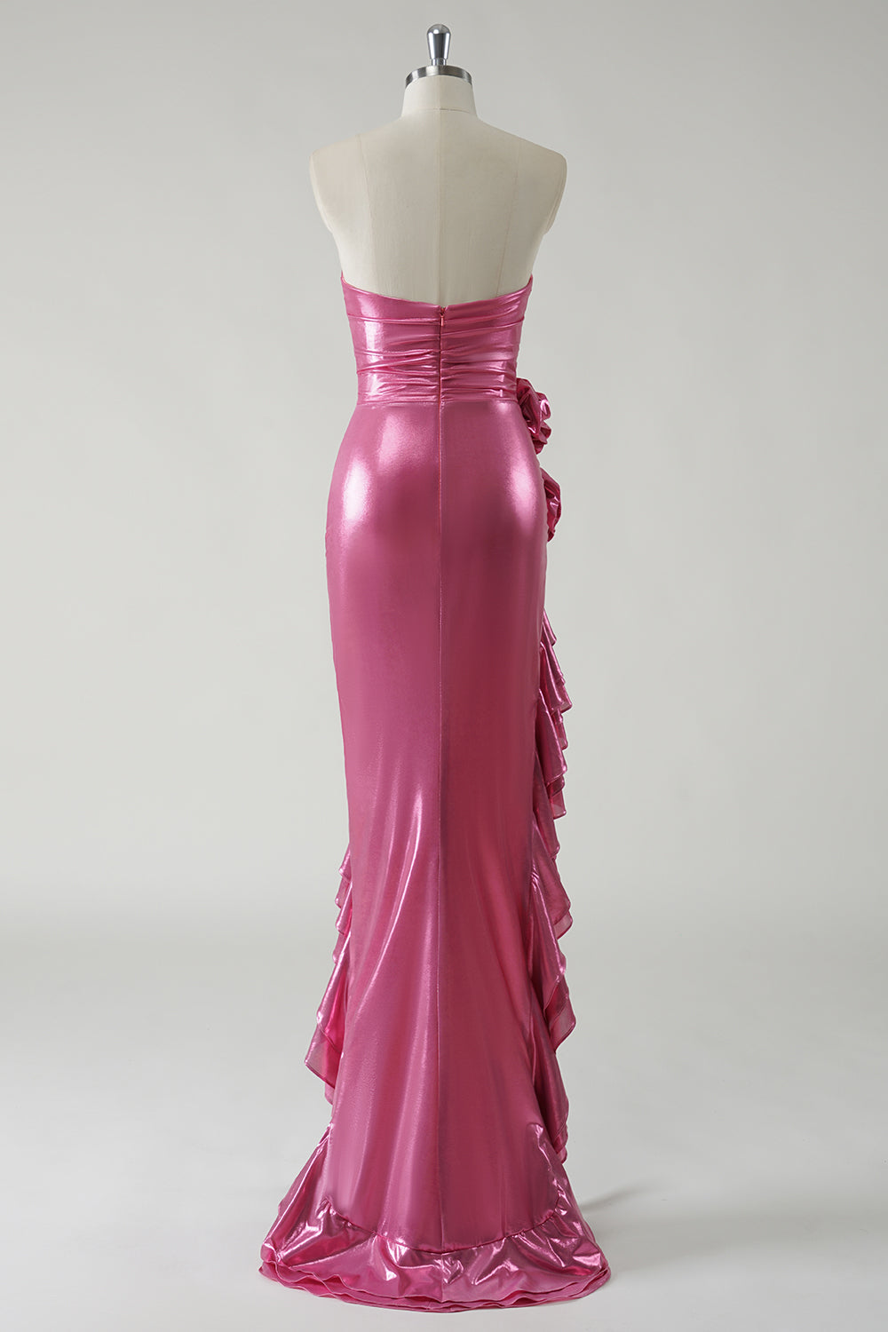 Robe De Soirée bustier métallisée fuchsia scintillante avec fente