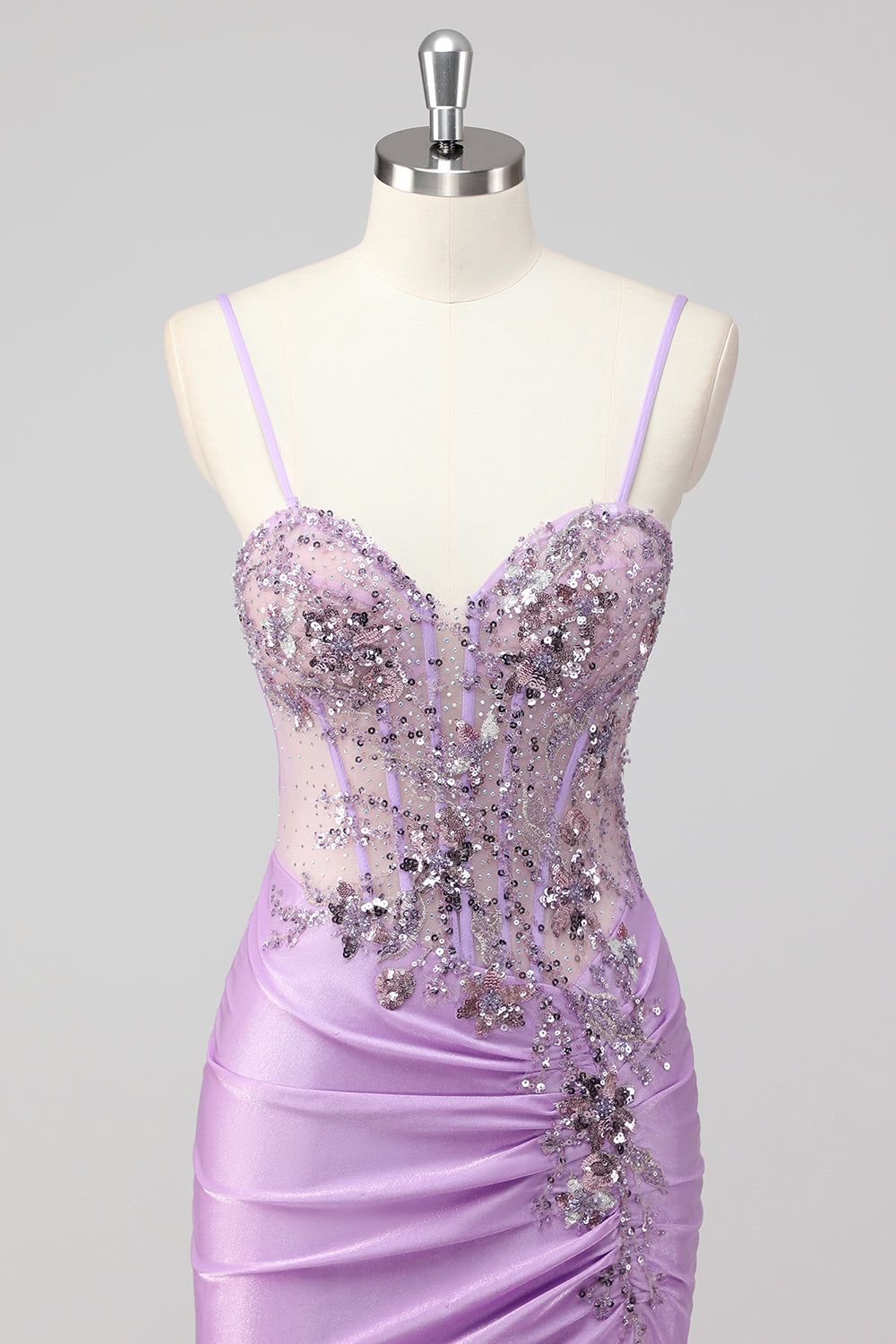 Sparkly Navy Sirène Sirène Paillettes Ruché Corset Robes De Soirée Longue avec Fente