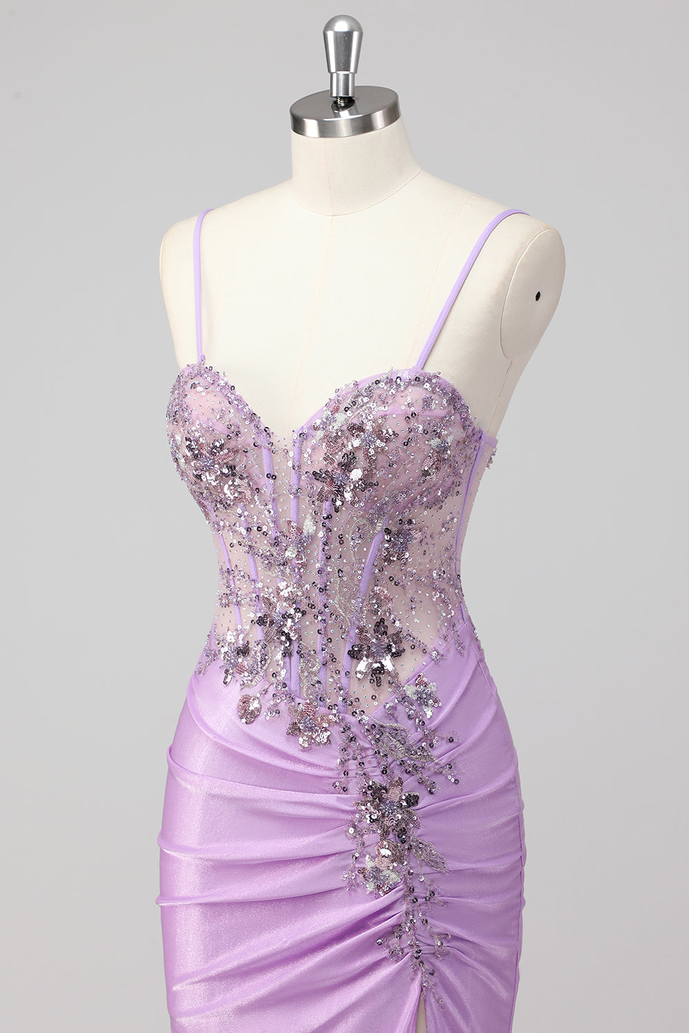 Sparkly Navy Sirène Sirène Paillettes Ruché Corset Robes De Soirée Longue avec Fente