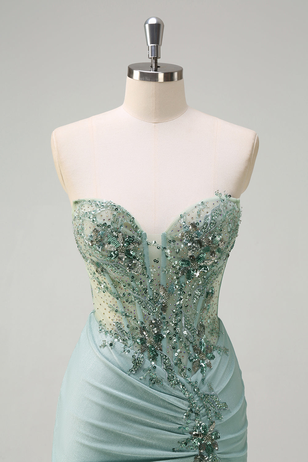 Sparkly Navy Sirène Sirène Paillettes Ruché Corset Robes De Soirée Longue avec Fente