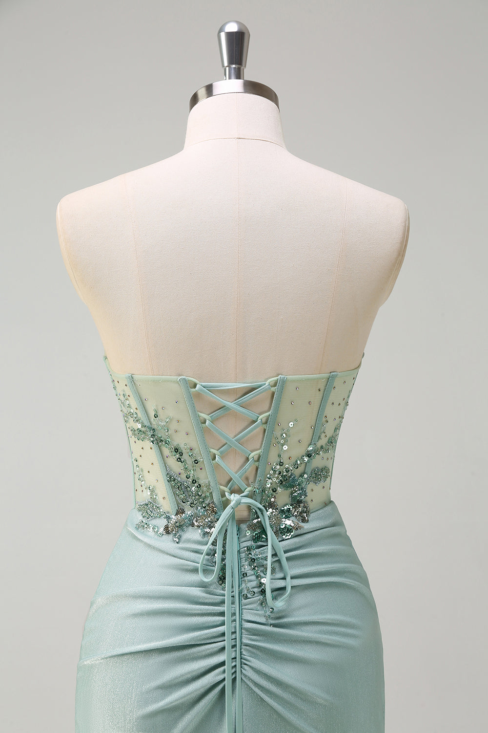 Sparkly Navy Sirène Sirène Paillettes Ruché Corset Robes De Soirée Longue avec Fente