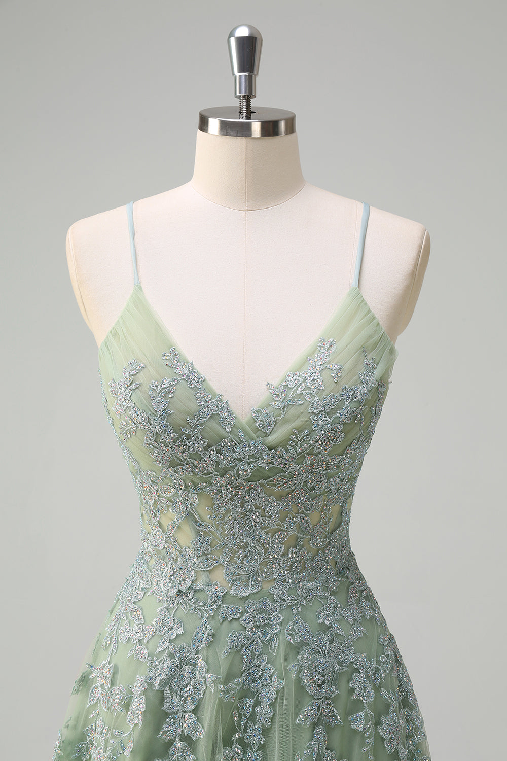 Fard à joues Une Ligne Spaghetti Bretelles Lacets Dos Appliqué Longue Robe De Soirée Avec Fente