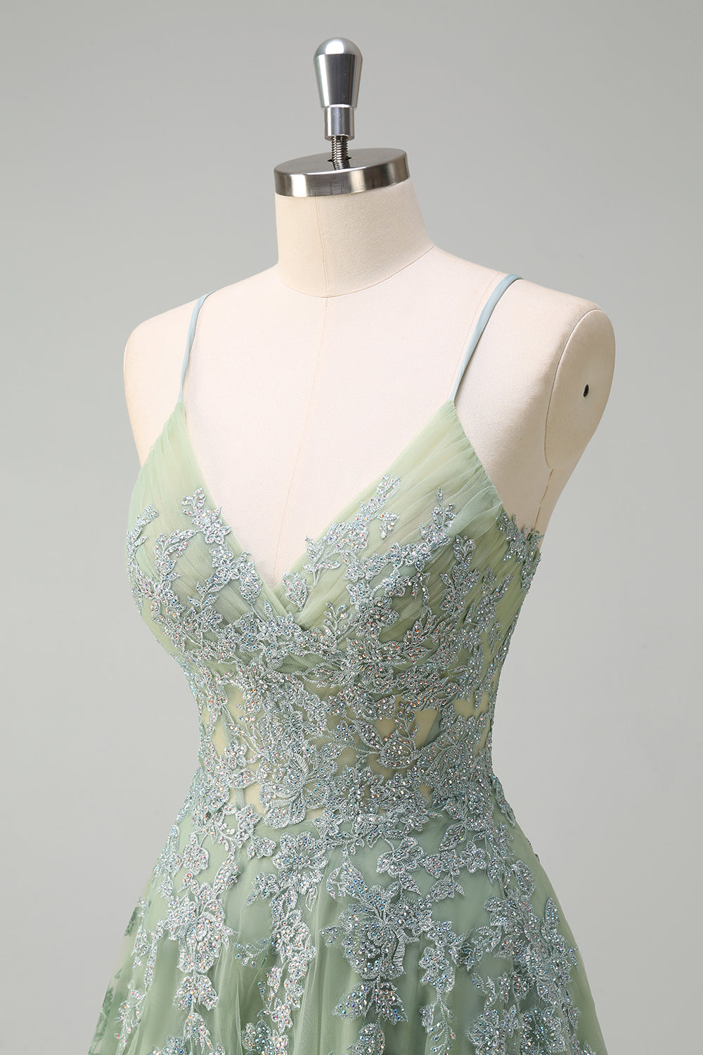 Fard à joues Une Ligne Spaghetti Bretelles Lacets Dos Appliqué Longue Robe De Soirée Avec Fente