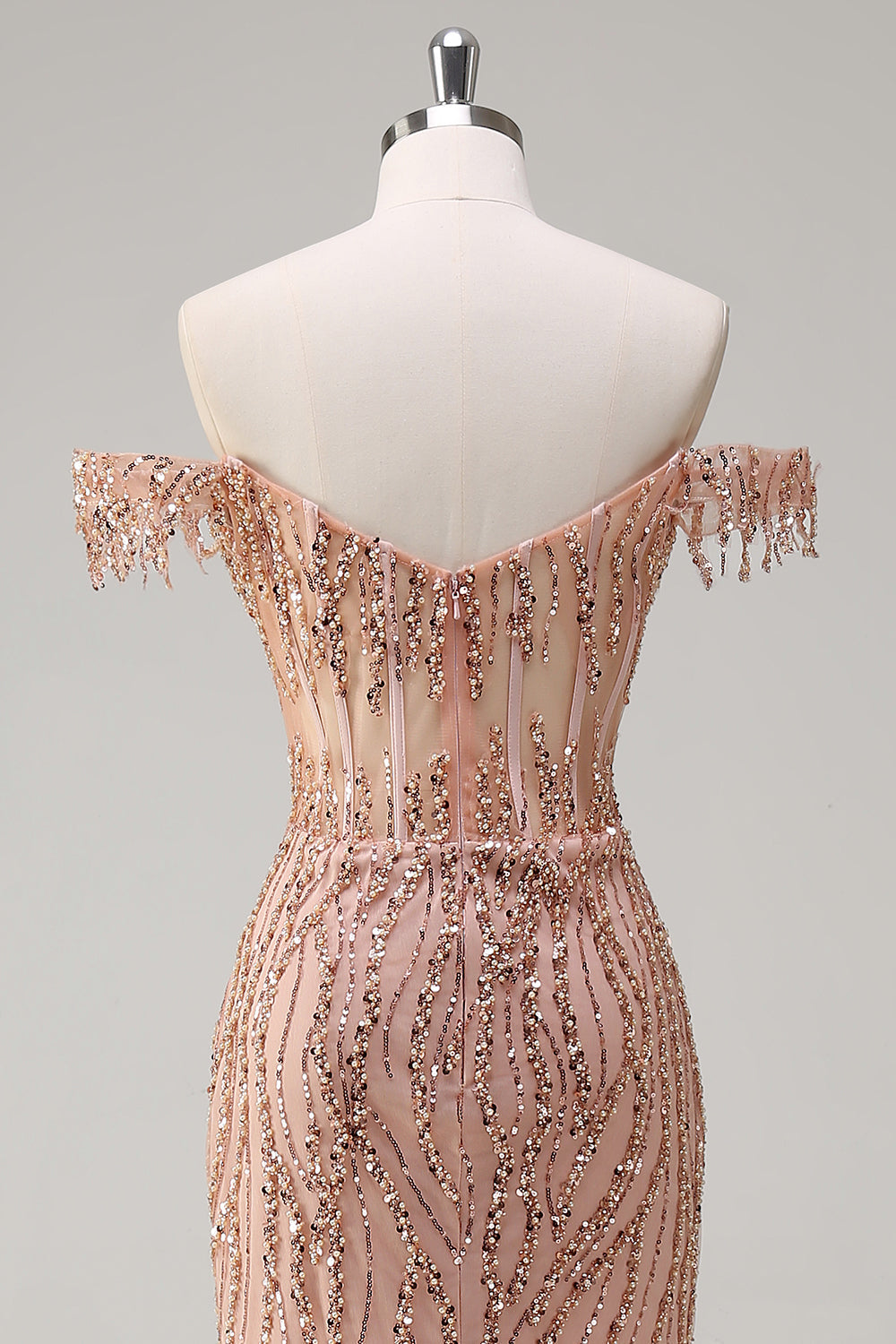 Sparkly Dusty Rose Sirène Robe de soirée Longue Épaule Dénudée Avec Fente