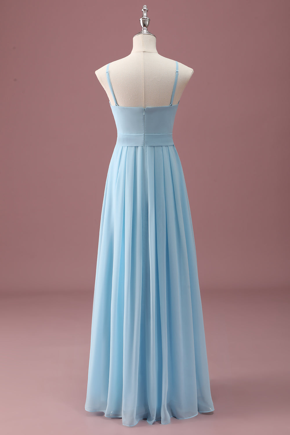 Bleu ciel Une ligne spaghetti bretelles volants Robe de demoiselle d’honneur junior