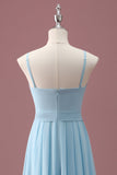 Bleu ciel Une ligne spaghetti bretelles volants Robe de demoiselle d’honneur junior