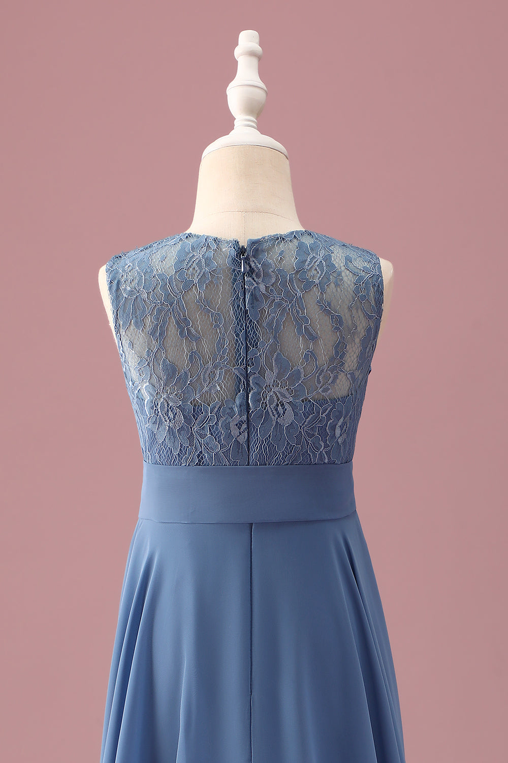 Dusty Blue A Ligne Dentelle Mousseline De Soie Volants Junior Robe De Demoiselle D’honneur Avec Ceinture