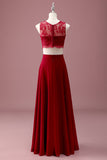Dentelle Bourgogne Col Rond Une Ligne Longue Robe de Demoiselle D’honneur Junior Avec Haut Court