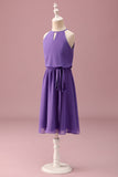 Violet Licol Trou de Serrure Une Ligne Courte Robe de Demoiselle d’Honneur Junior Avec Ceinture