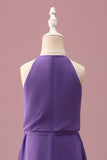 Violet Licol Trou de Serrure Une Ligne Courte Robe de Demoiselle d’Honneur Junior Avec Ceinture