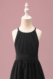 Noir Col Rond Une Ligne Haute Bas Junior Demoiselle d’honneur Robe avec Ceinture