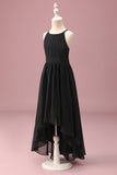 Noir Col Rond Une Ligne Haute Bas Junior Demoiselle d’honneur Robe avec Ceinture