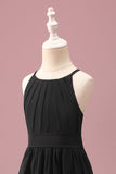 Noir Col Rond Une Ligne Haute Bas Junior Demoiselle d’honneur Robe avec Ceinture