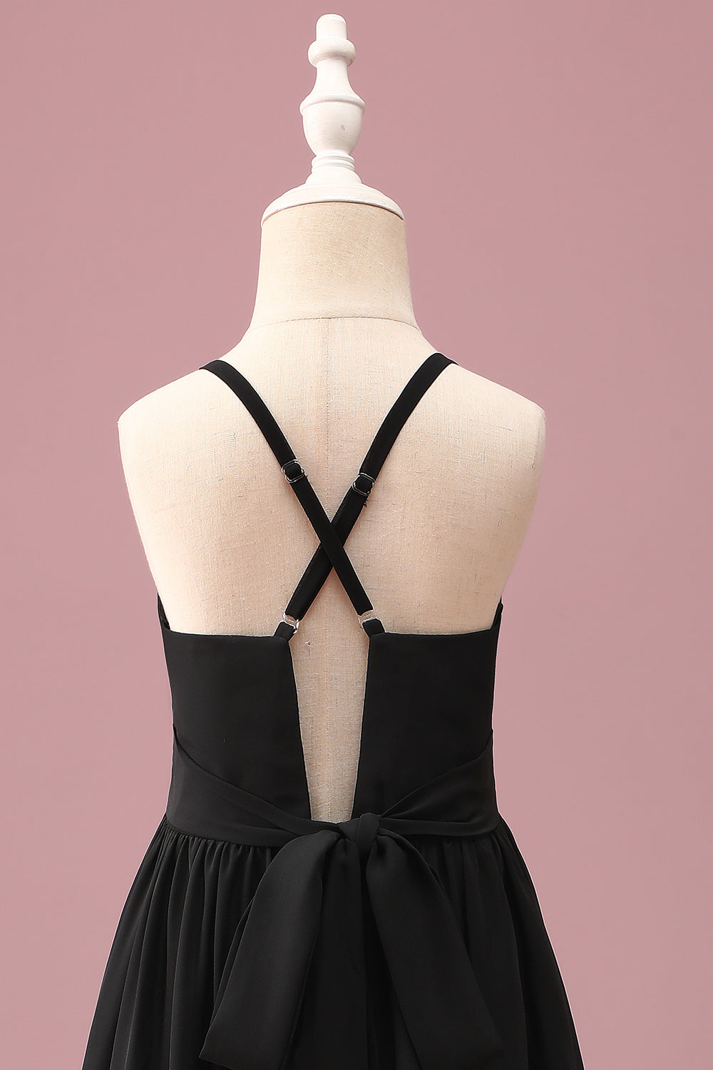 Noir Col Rond Une Ligne Haute Bas Junior Demoiselle d’honneur Robe avec Ceinture