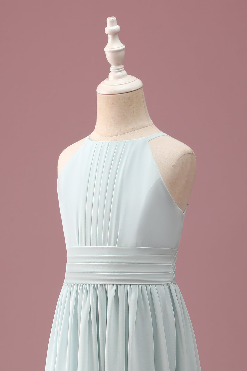 Menthe licol Trapèze plissé longue robe de demoiselle d’honneur junior
