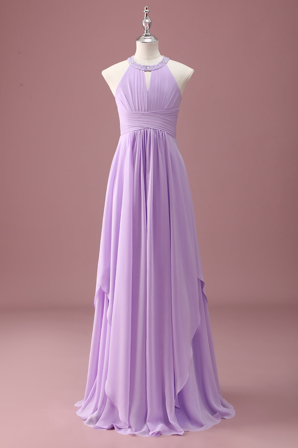 Lilas perlé trou de serrure lilac limar une ligne longue plissée Junior demoiselle d’honneur robe