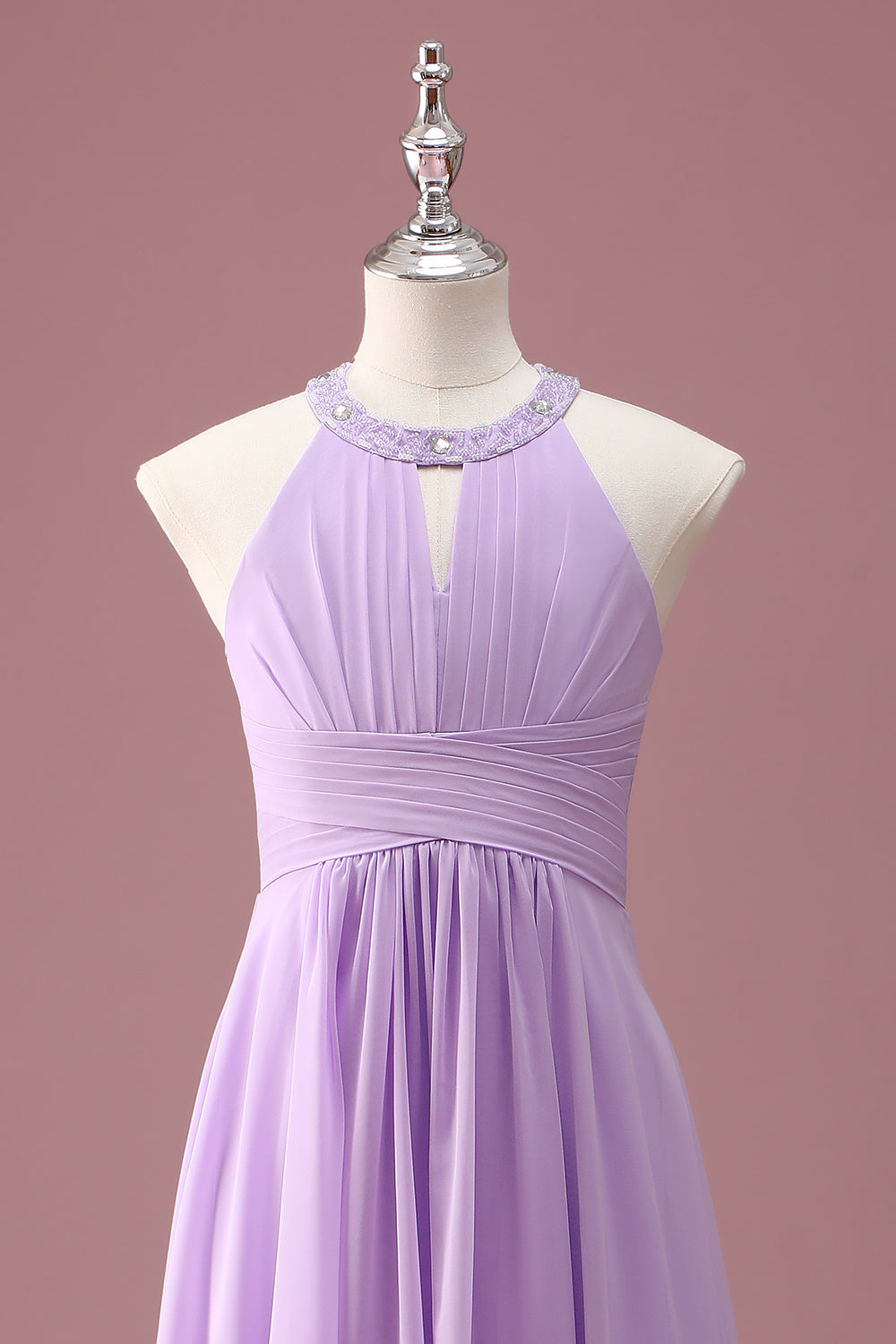 Lilas perlé trou de serrure lilac limar une ligne longue plissée Junior demoiselle d’honneur robe