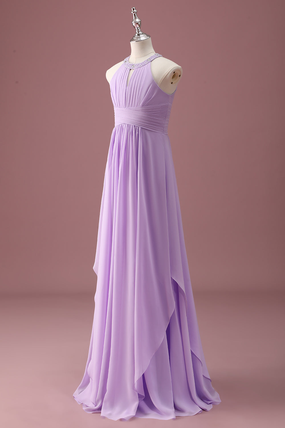 Lilas perlé trou de serrure lilac limar une ligne longue plissée Junior demoiselle d’honneur robe