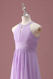 Lilas perlé trou de serrure lilac limar une ligne longue plissée Junior demoiselle d’honneur robe
