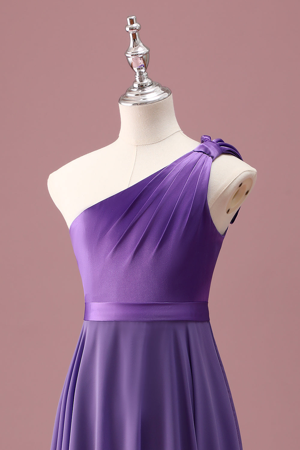 Violet Une Épaule Une Ligne Plissé Mousseline De Soie Junior Robe De Demoiselle D’honneur Junior