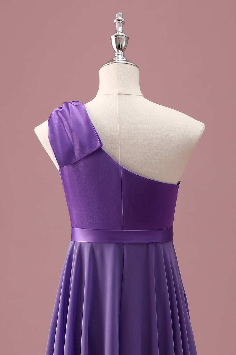 Violet Une Épaule Une Ligne Plissé Mousseline De Soie Junior Robe De Demoiselle D’honneur Junior