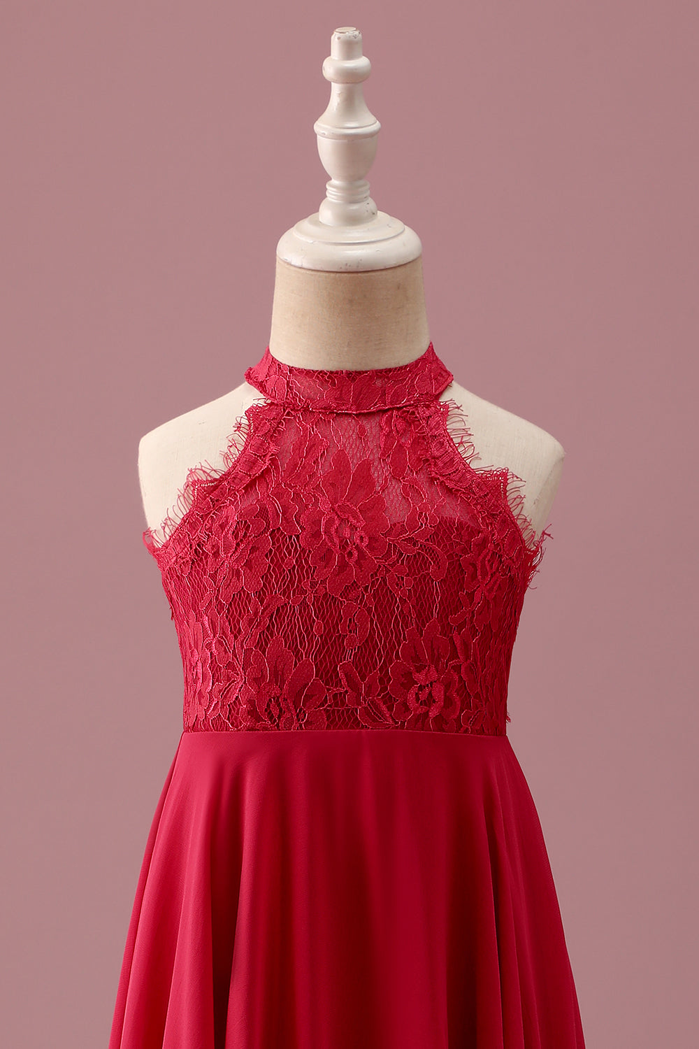 Dentelle Dos Nu Rouge Une Ligne En Mousseline De Soie Ruchée Junior Demoiselle D’honneur