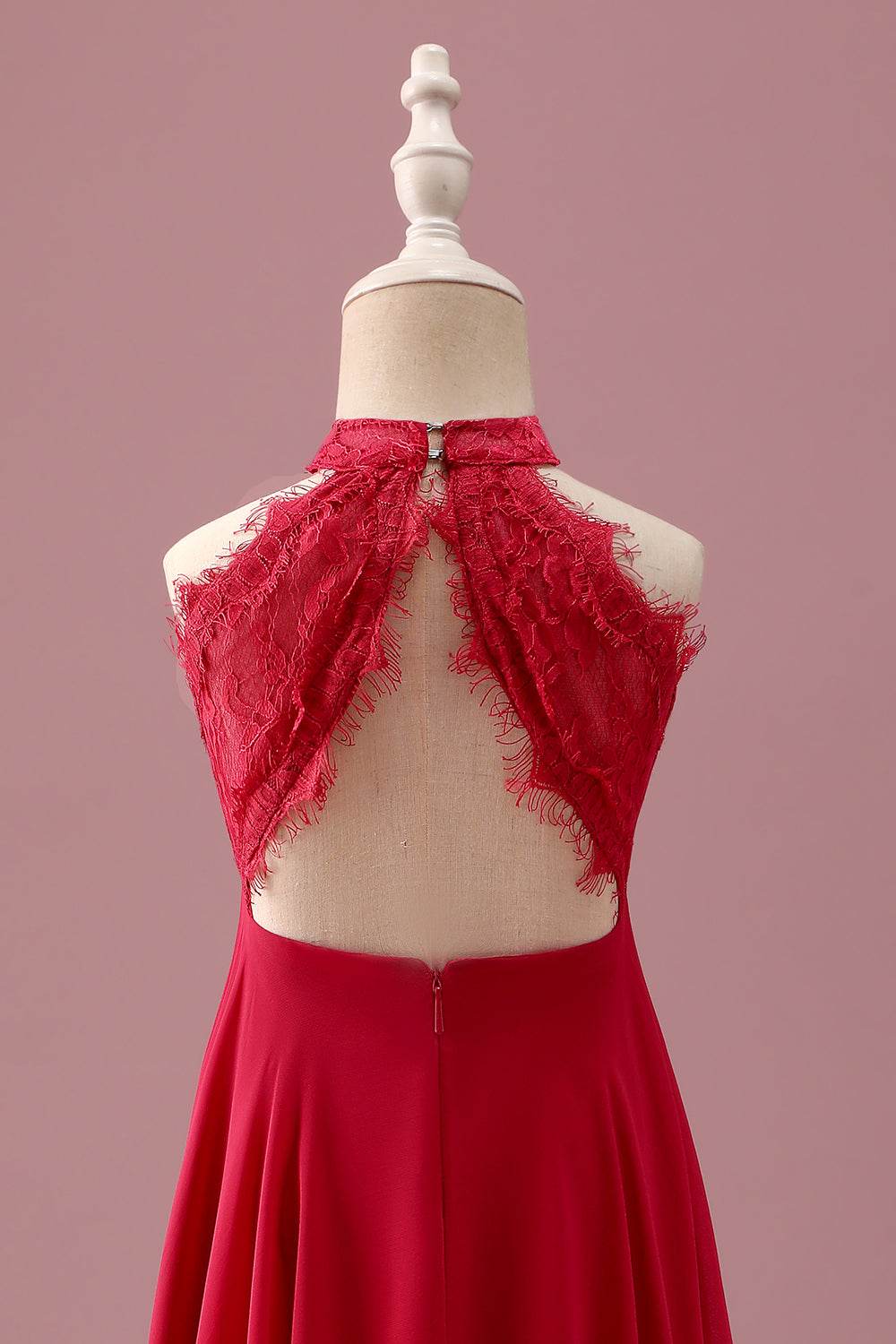 Dentelle Dos Nu Rouge Une Ligne En Mousseline De Soie Ruchée Junior Demoiselle D’honneur