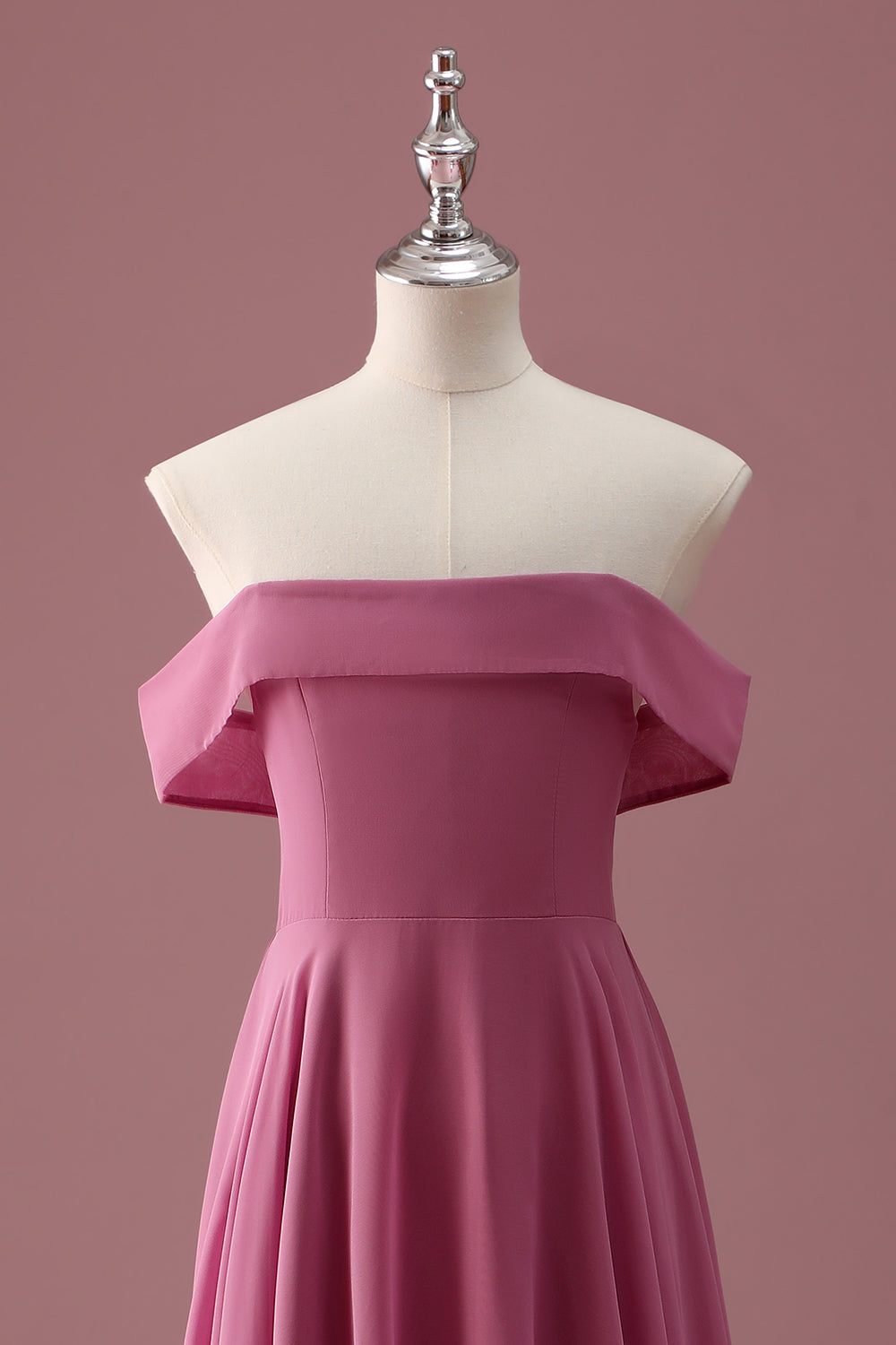 Rose du désert Épaule dénudée en mousseline de soie Une ligne Robe de demoiselle d’honneur junior
