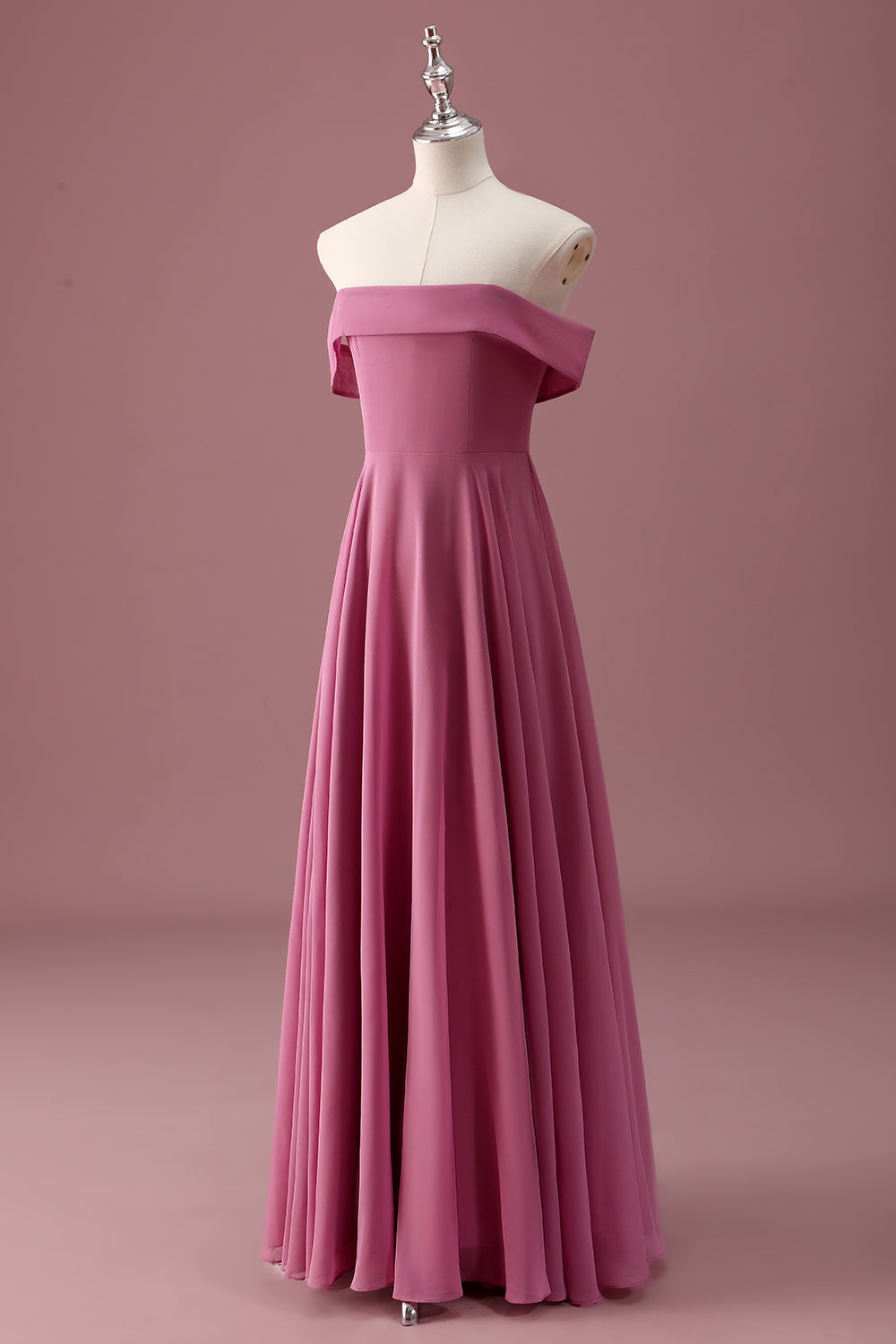 Rose du désert Épaule dénudée en mousseline de soie Une ligne Robe de demoiselle d’honneur junior
