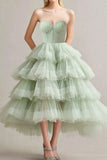 A Line Sage Robe bustier à volants étagés en tulle