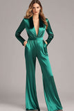 Satin vert foncé châle revers manches longues combinaisons formelles