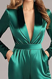 Satin vert foncé châle revers manches longues combinaisons formelles