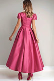 Fuchsia A Ligne Manches Bouffantes Robe Mère de la Mariée