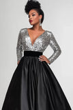 Robe longue à paillettes noire argentée à paillettes noire scintillante Mère de la mariée