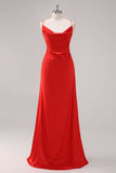 Robe formelle fourreau à bretelles spaghetti en satin rouge