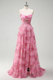 Fard à joues imprimé floral princesse chérie Robe De Soirée à plusieurs niveaux