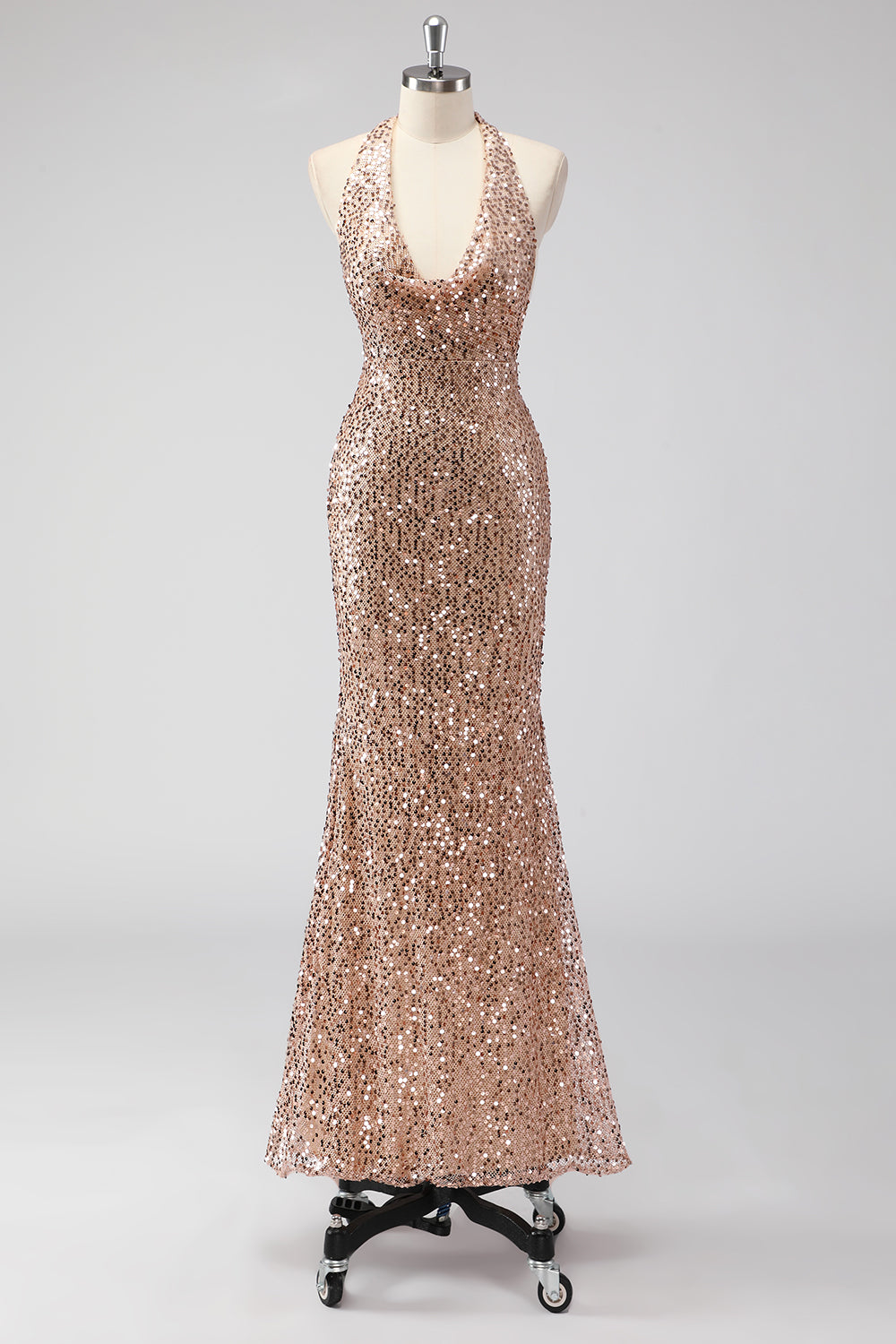 Glitter Champagne Sirène Dos Nu Robe de soirée Longue Dos Nu Avec Paillettes