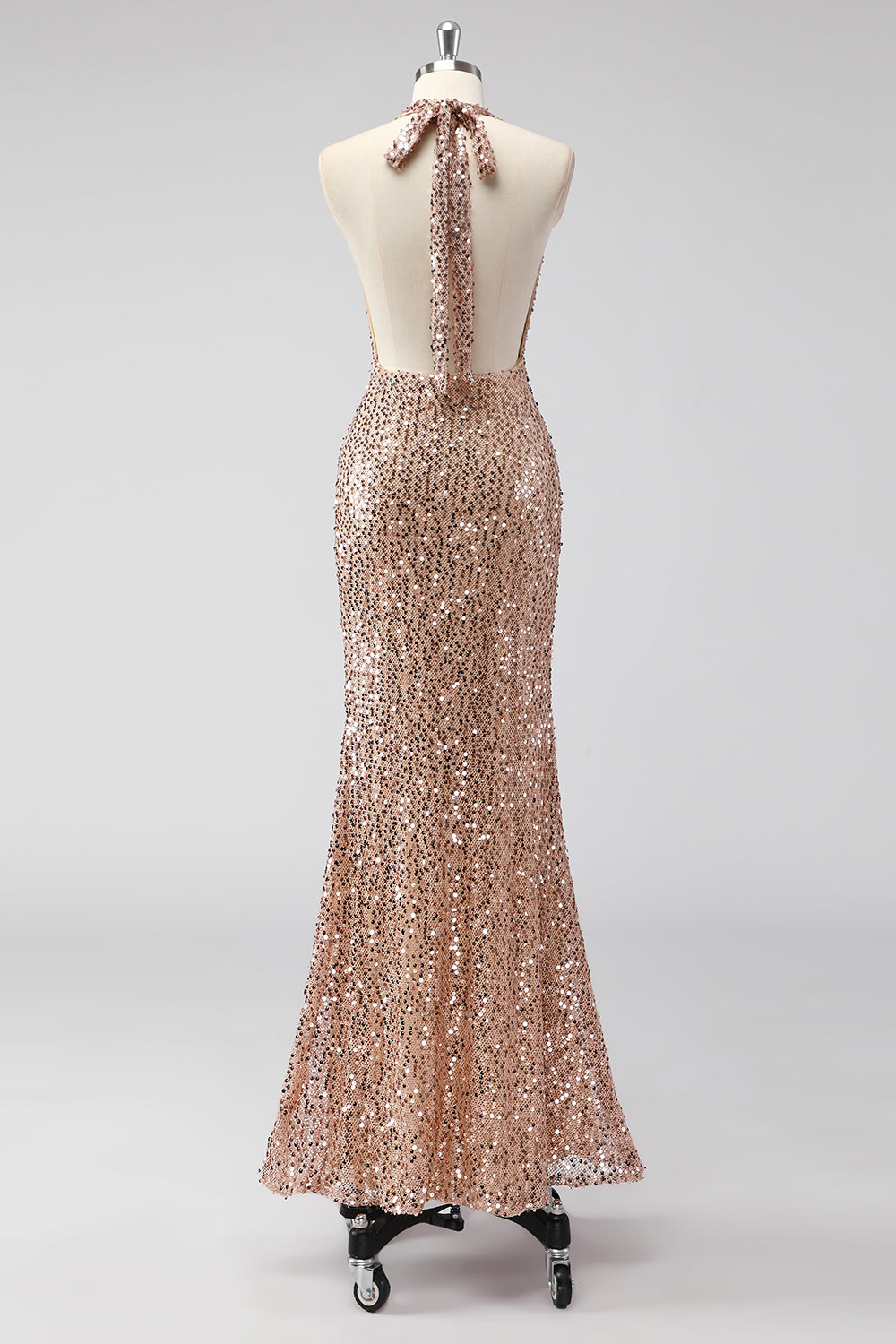 Glitter Champagne Sirène Dos Nu Robe de soirée Longue Dos Nu Avec Paillettes
