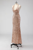 Glitter Champagne Sirène Dos Nu Robe de soirée Longue Dos Nu Avec Paillettes
