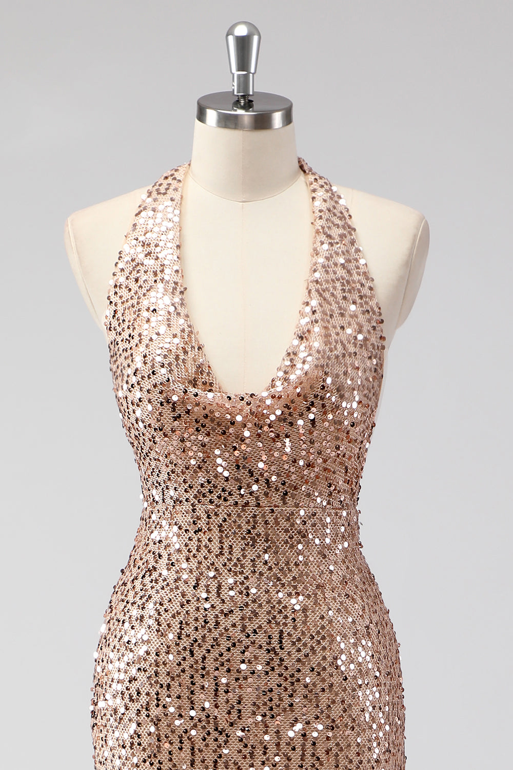 Glitter Champagne Sirène Dos Nu Robe de soirée Longue Dos Nu Avec Paillettes