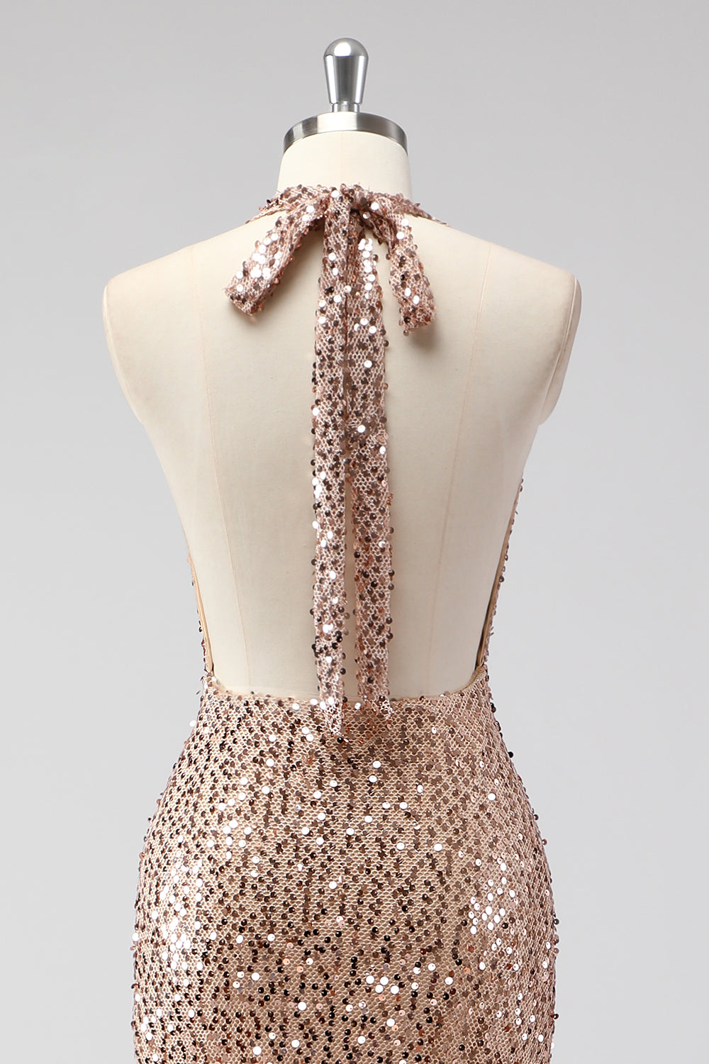 Glitter Champagne Sirène Dos Nu Robe de soirée Longue Dos Nu Avec Paillettes