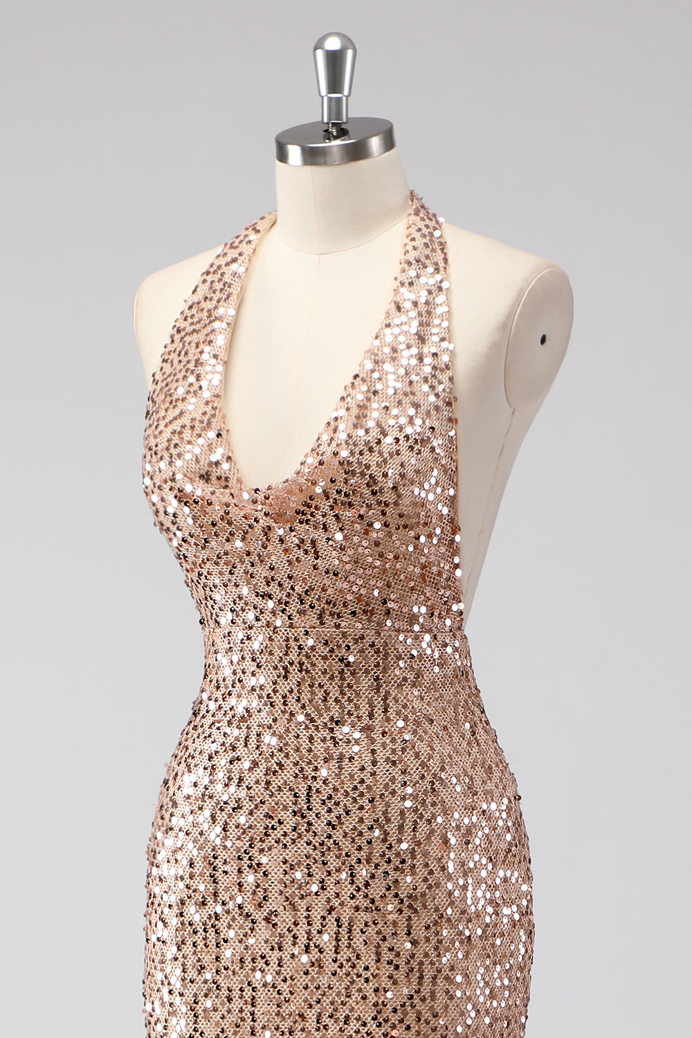 Glitter Champagne Sirène Dos Nu Robe de soirée Longue Dos Nu Avec Paillettes