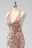 Glitter Champagne Sirène Dos Nu Robe de soirée Longue Dos Nu Avec Paillettes