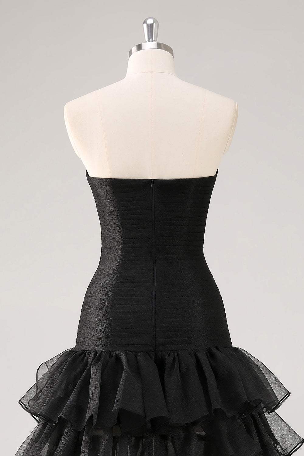 Robe formelle à volants en tulle sans bretelles noir