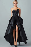 Robe formelle en satin sans bretelles 3D à volants noir scintillant