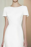 Robe formelle midi crayon droite blanche ajustée à manches courtes