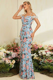 Robe de bal longue à épaules longues à épaules froides sirène sirène bleue