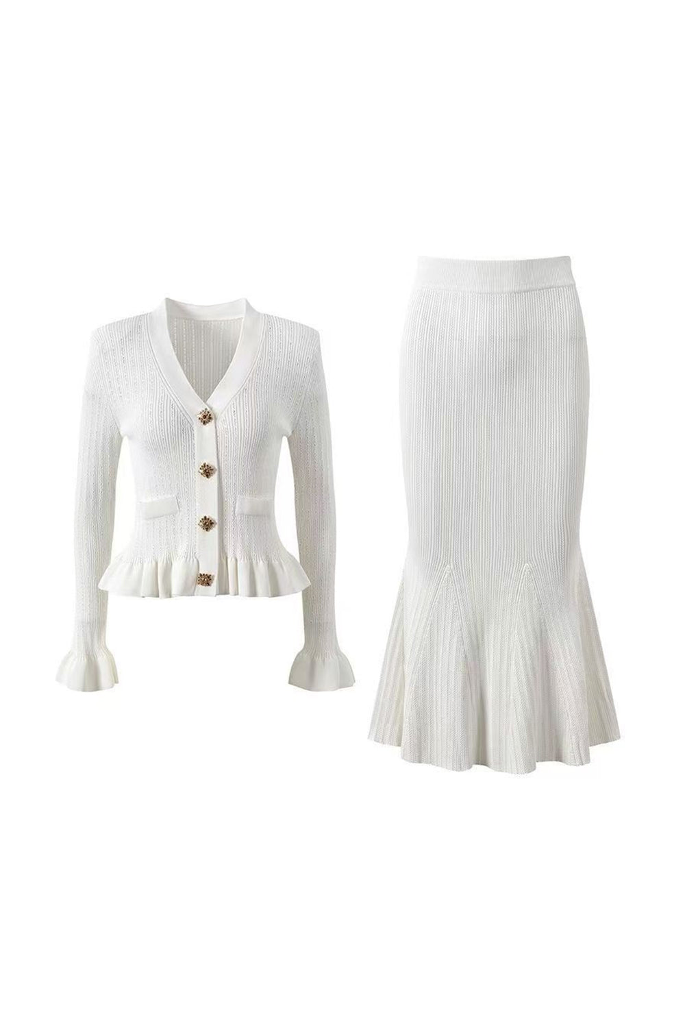 Robe longue de soirée 2 pièces à manches longues sirène noire à simple boutonnage